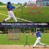 imageBAGAIL 7x7 ft Baseball ampamp Softball Practice Net with Bow Frame for Batting Hitting Pitching Portable Baseball Throwing Net with 2 Strike Zone Batting Tee Carry Bag Great for All LevelsRed