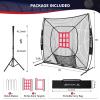 imageBAGAIL 7x7 ft Baseball ampamp Softball Practice Net with Bow Frame for Batting Hitting Pitching Portable Baseball Throwing Net with 2 Strike Zone Batting Tee Carry Bag Great for All LevelsBlack