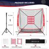 imageBAGAIL 7x7 ft Baseball ampamp Softball Practice Net with Bow Frame for Batting Hitting Pitching Portable Baseball Throwing Net with 2 Strike Zone Batting Tee Carry Bag Great for All LevelsRed