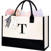 imageBAGAIL Initial Tote Bag Personalized Birthday Gifts for Women Teacher Friends Mom Wedding Monogrammed Beach BagIvory1pcs