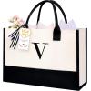 imageBAGAIL Initial Tote Bag Personalized Birthday Gifts for Women Teacher Friends Mom Wedding Monogrammed Beach BagIvory1pcs