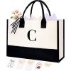 imageBAGAIL Initial Tote Bag Personalized Birthday Gifts for Women Teacher Friends Mom Wedding Monogrammed Beach BagIvory1pcs