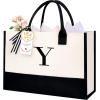 imageBAGAIL Initial Tote Bag Personalized Birthday Gifts for Women Teacher Friends Mom Wedding Monogrammed Beach BagIvory1pcs