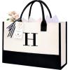 imageBAGAIL Initial Tote Bag Personalized Birthday Gifts for Women Teacher Friends Mom Wedding Monogrammed Beach BagIvory1pcs