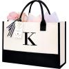 imageBAGAIL Initial Tote Bag Personalized Birthday Gifts for Women Teacher Friends Mom Wedding Monogrammed Beach BagIvory1pcs