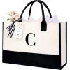 imageBAGAIL Initial Tote Bag Personalized Birthday Gifts for Women Teacher Friends Mom Wedding Monogrammed Beach BagIvory1pcs