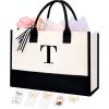 imageBAGAIL Initial Tote Bag Personalized Birthday Gifts for Women Teacher Friends Mom Wedding Monogrammed Beach BagIvory1pcs