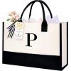 imageBAGAIL Initial Tote Bag Personalized Birthday Gifts for Women Teacher Friends Mom Wedding Monogrammed Beach BagIvory1pcs