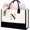 imageBAGAIL Initial Tote Bag Personalized Birthday Gifts for Women Teacher Friends Mom Wedding Monogrammed Beach BagIvory1pcs
