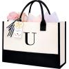 imageBAGAIL Initial Tote Bag Personalized Birthday Gifts for Women Teacher Friends Mom Wedding Monogrammed Beach BagIvory1pcs