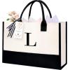 imageBAGAIL Initial Tote Bag Personalized Birthday Gifts for Women Teacher Friends Mom Wedding Monogrammed Beach BagIvory1pcs