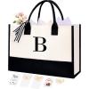 imageBAGAIL Initial Tote Bag Personalized Birthday Gifts for Women Teacher Friends Mom Wedding Monogrammed Beach BagIvory1pcs