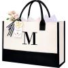 imageBAGAIL Initial Tote Bag Personalized Birthday Gifts for Women Teacher Friends Mom Wedding Monogrammed Beach BagIvory1pcs