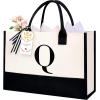 imageBAGAIL Initial Tote Bag Personalized Birthday Gifts for Women Teacher Friends Mom Wedding Monogrammed Beach BagIvory1pcs
