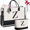 imageBAGAIL Initial Tote Bag Personalized Birthday Gifts for Women Teacher Friends Mom Wedding Monogrammed Beach BagIvory2pcs