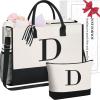 imageBAGAIL Initial Tote Bag Personalized Birthday Gifts for Women Teacher Friends Mom Wedding Monogrammed Beach BagIvory2pcs