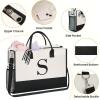 imageBAGAIL Initial Tote Bag Personalized Birthday Gifts for Women Teacher Friends Mom Wedding Monogrammed Beach BagIvory2pcs