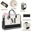 imageBAGAIL Initial Tote Bag Personalized Birthday Gifts for Women Teacher Friends Mom Wedding Monogrammed Beach BagIvory2pcs