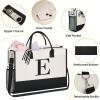 imageBAGAIL Initial Tote Bag Personalized Birthday Gifts for Women Teacher Friends Mom Wedding Monogrammed Beach BagIvory2pcs