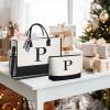 imageBAGAIL Initial Tote Bag Personalized Birthday Gifts for Women Teacher Friends Mom Wedding Monogrammed Beach BagIvory2pcs