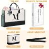 imageBAGAIL Initial Tote Bag Personalized Birthday Gifts for Women Teacher Friends Mom Wedding Monogrammed Beach BagIvory2pcs