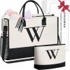 imageBAGAIL Initial Tote Bag Personalized Birthday Gifts for Women Teacher Friends Mom Wedding Monogrammed Beach BagIvory2pcs
