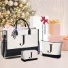 imageBAGAIL Initial Tote Bag Personalized Birthday Gifts for Women Teacher Friends Mom Wedding Monogrammed Beach BagIvory3pcs