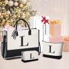 imageBAGAIL Initial Tote Bag Personalized Birthday Gifts for Women Teacher Friends Mom Wedding Monogrammed Beach BagIvory3pcs