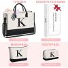 imageBAGAIL Initial Tote Bag Personalized Birthday Gifts for Women Teacher Friends Mom Wedding Monogrammed Beach BagIvory3pcs