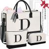 imageBAGAIL Initial Tote Bag Personalized Birthday Gifts for Women Teacher Friends Mom Wedding Monogrammed Beach BagIvory3pcs