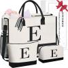 imageBAGAIL Initial Tote Bag Personalized Birthday Gifts for Women Teacher Friends Mom Wedding Monogrammed Beach BagIvory3pcs