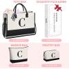 imageBAGAIL Initial Tote Bag Personalized Birthday Gifts for Women Teacher Friends Mom Wedding Monogrammed Beach BagIvory3pcs