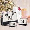 imageBAGAIL Initial Tote Bag Personalized Birthday Gifts for Women Teacher Friends Mom Wedding Monogrammed Beach BagIvory3pcs