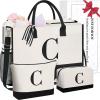 imageBAGAIL Initial Tote Bag Personalized Birthday Gifts for Women Teacher Friends Mom Wedding Monogrammed Beach BagIvory3pcs