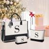 imageBAGAIL Initial Tote Bag Personalized Birthday Gifts for Women Teacher Friends Mom Wedding Monogrammed Beach BagIvory3pcs