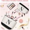 imageBAGAIL Initial Tote Bag Personalized Birthday Gifts for Women Teacher Friends Mom Wedding Monogrammed Beach BagIvory3pcs