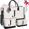 imageBAGAIL Initial Tote Bag Personalized Birthday Gifts for Women Teacher Friends Mom Wedding Monogrammed Beach BagIvory3pcs