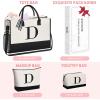 imageBAGAIL Initial Tote Bag Personalized Birthday Gifts for Women Teacher Friends Mom Wedding Monogrammed Beach BagIvory3pcs