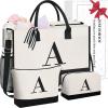 imageBAGAIL Initial Tote Bag Personalized Birthday Gifts for Women Teacher Friends Mom Wedding Monogrammed Beach BagIvory3pcs