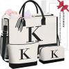 imageBAGAIL Initial Tote Bag Personalized Birthday Gifts for Women Teacher Friends Mom Wedding Monogrammed Beach BagIvory3pcs
