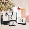 imageBAGAIL Initial Tote Bag Personalized Birthday Gifts for Women Teacher Friends Mom Wedding Monogrammed Beach BagIvory3pcs