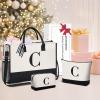imageBAGAIL Initial Tote Bag Personalized Birthday Gifts for Women Teacher Friends Mom Wedding Monogrammed Beach BagIvory3pcs