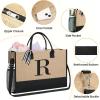 imageBAGAIL Initial Tote Bag Personalized Birthday Gifts for Women Teacher Friends Mom Wedding Monogrammed Beach BagJute Brown2pcs