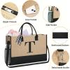imageBAGAIL Initial Tote Bag Personalized Birthday Gifts for Women Teacher Friends Mom Wedding Monogrammed Beach BagJute Brown2pcs