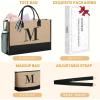 imageBAGAIL Initial Tote Bag Personalized Birthday Gifts for Women Teacher Friends Mom Wedding Monogrammed Beach BagJute Brown2pcs