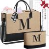 imageBAGAIL Initial Tote Bag Personalized Birthday Gifts for Women Teacher Friends Mom Wedding Monogrammed Beach BagJute Brown2pcs