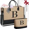 imageBAGAIL Initial Tote Bag Personalized Birthday Gifts for Women Teacher Friends Mom Wedding Monogrammed Beach BagJute Brown2pcs