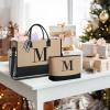 imageBAGAIL Initial Tote Bag Personalized Birthday Gifts for Women Teacher Friends Mom Wedding Monogrammed Beach BagJute Brown2pcs