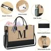 imageBAGAIL Initial Tote Bag Personalized Birthday Gifts for Women Teacher Friends Mom Wedding Monogrammed Beach BagJute Brown2pcs