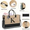 imageBAGAIL Initial Tote Bag Personalized Birthday Gifts for Women Teacher Friends Mom Wedding Monogrammed Beach BagJute Brown2pcs